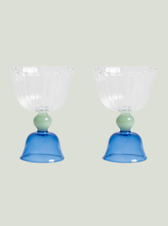 Kieliszki szklany tulipan niebieski zestaw 2 szt - &klevering